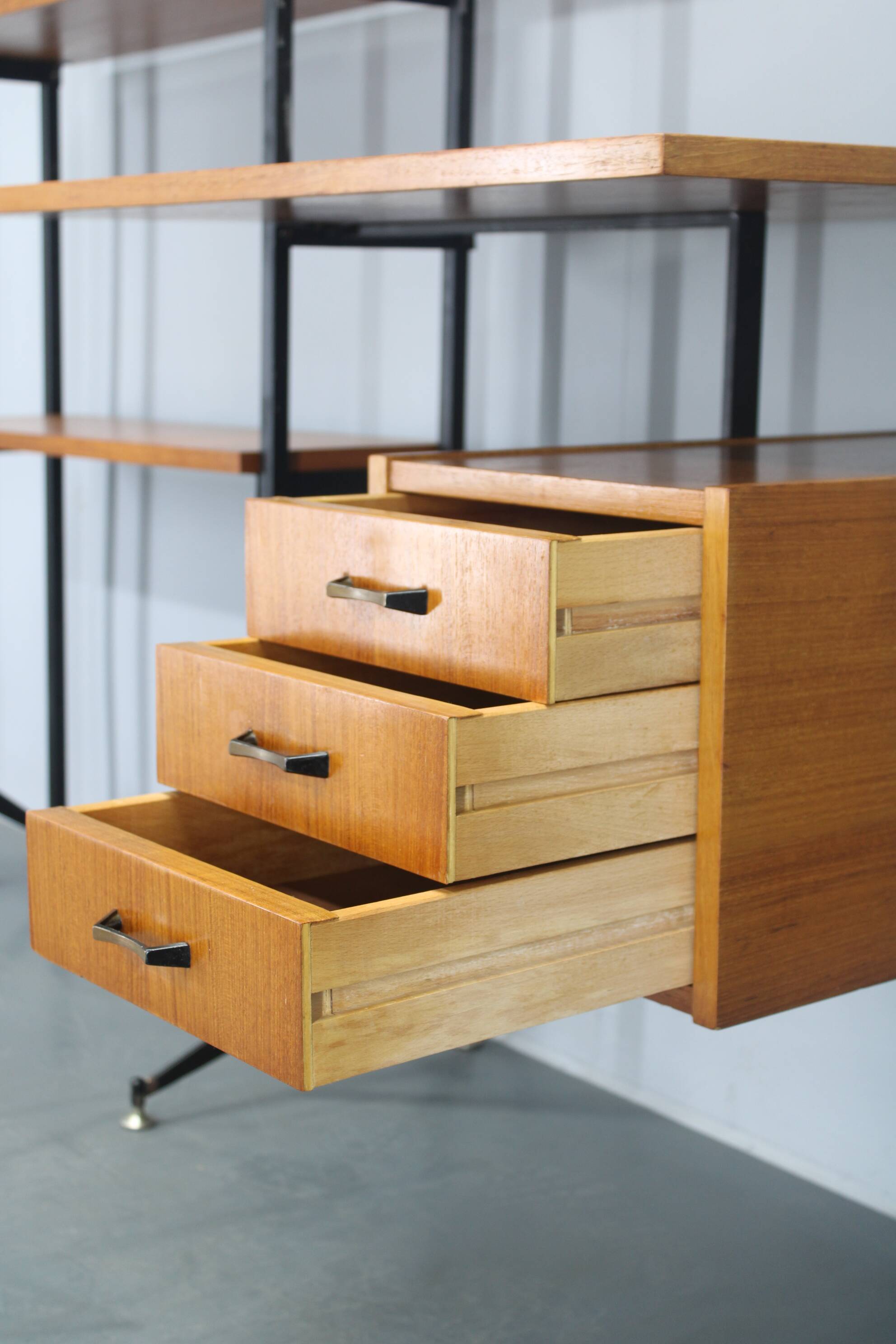 1970s Italian teak shelves unit with desk