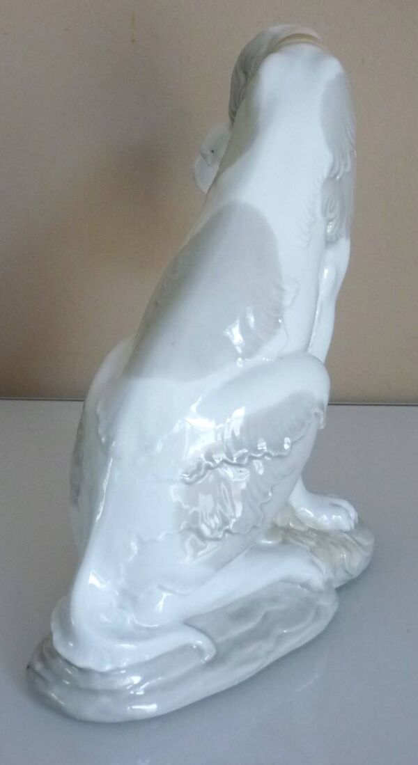 Grande figurine porcelaine, chien, setter, chasse, signée d'Art SA, vintage