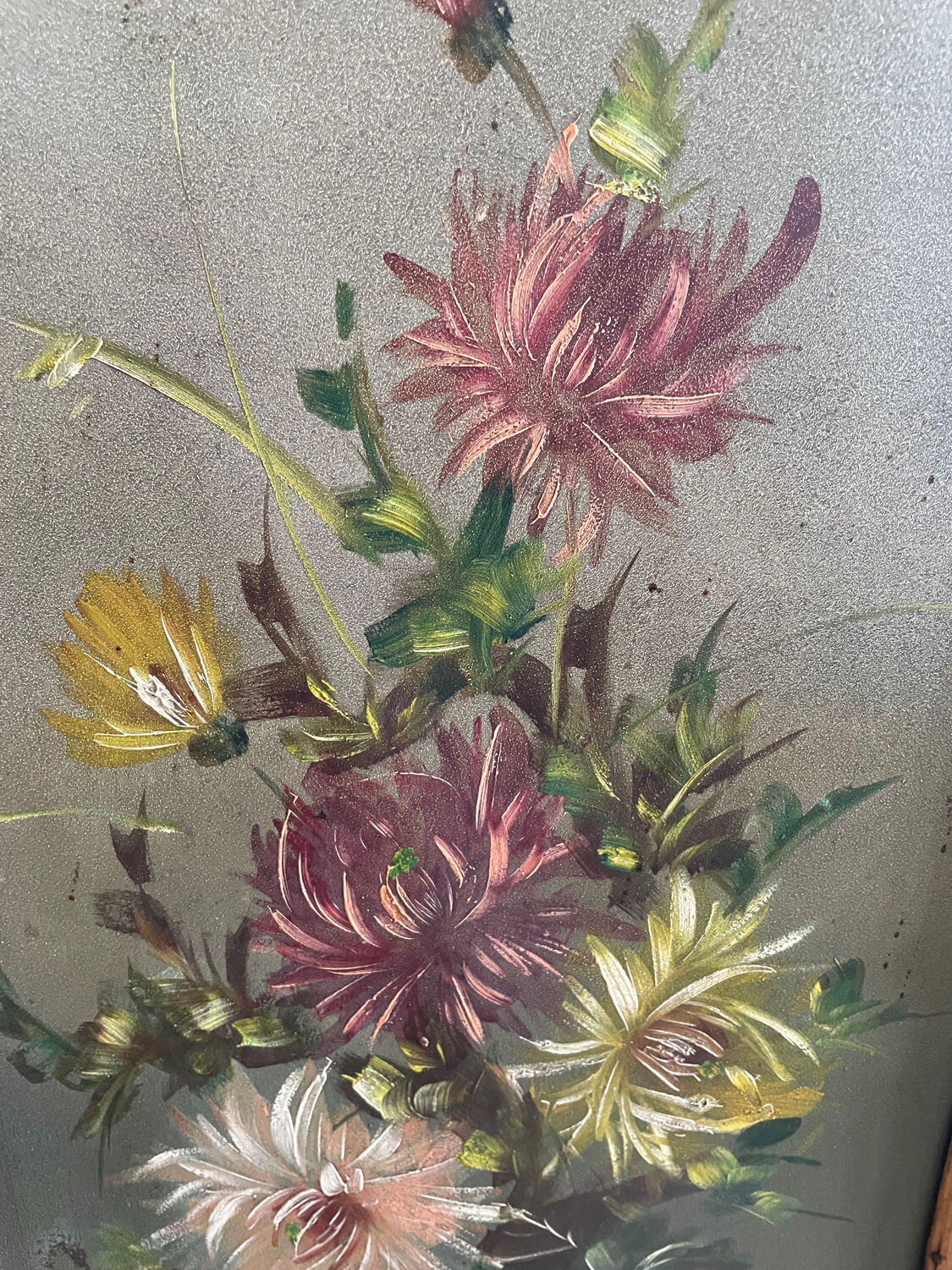 Old bamboo screen and painted sheet metal 82x60