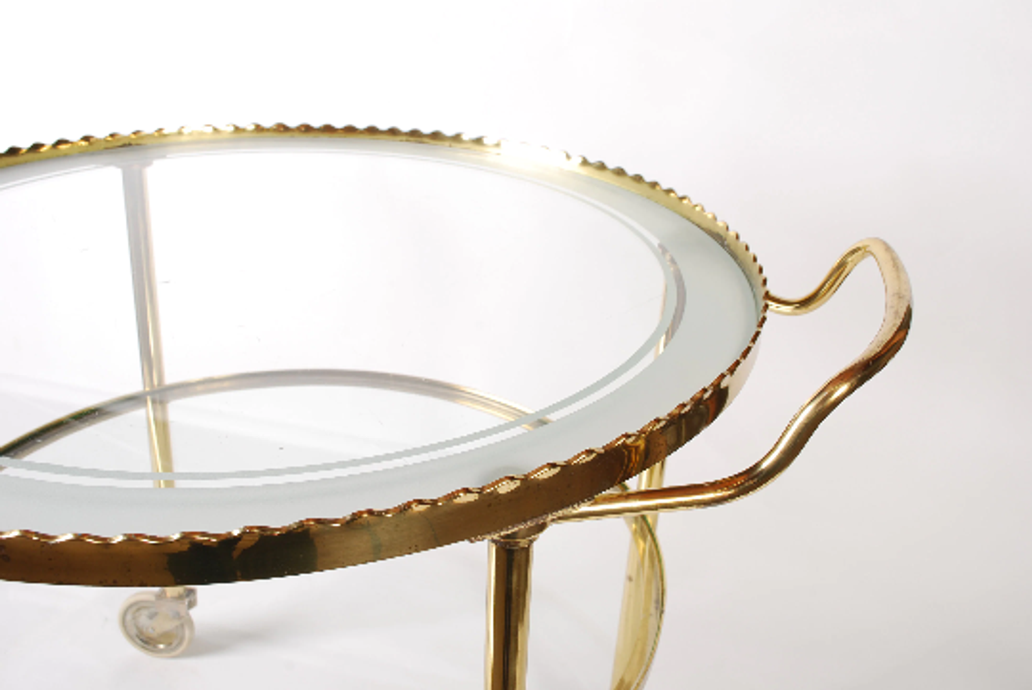 Mid century polished brass serving trolley, 1930's cocktail bar cart