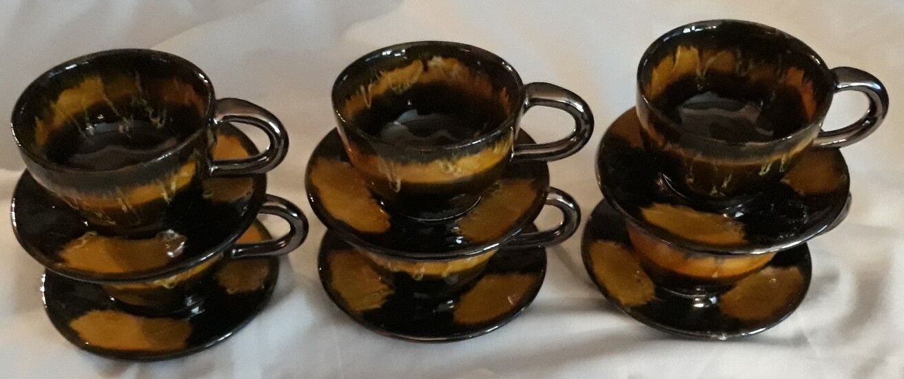 set of cups and saucers, ceramic glaze, 80s