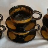 Ensemble de tasses et soucoupes, glaçure céramique, années 80