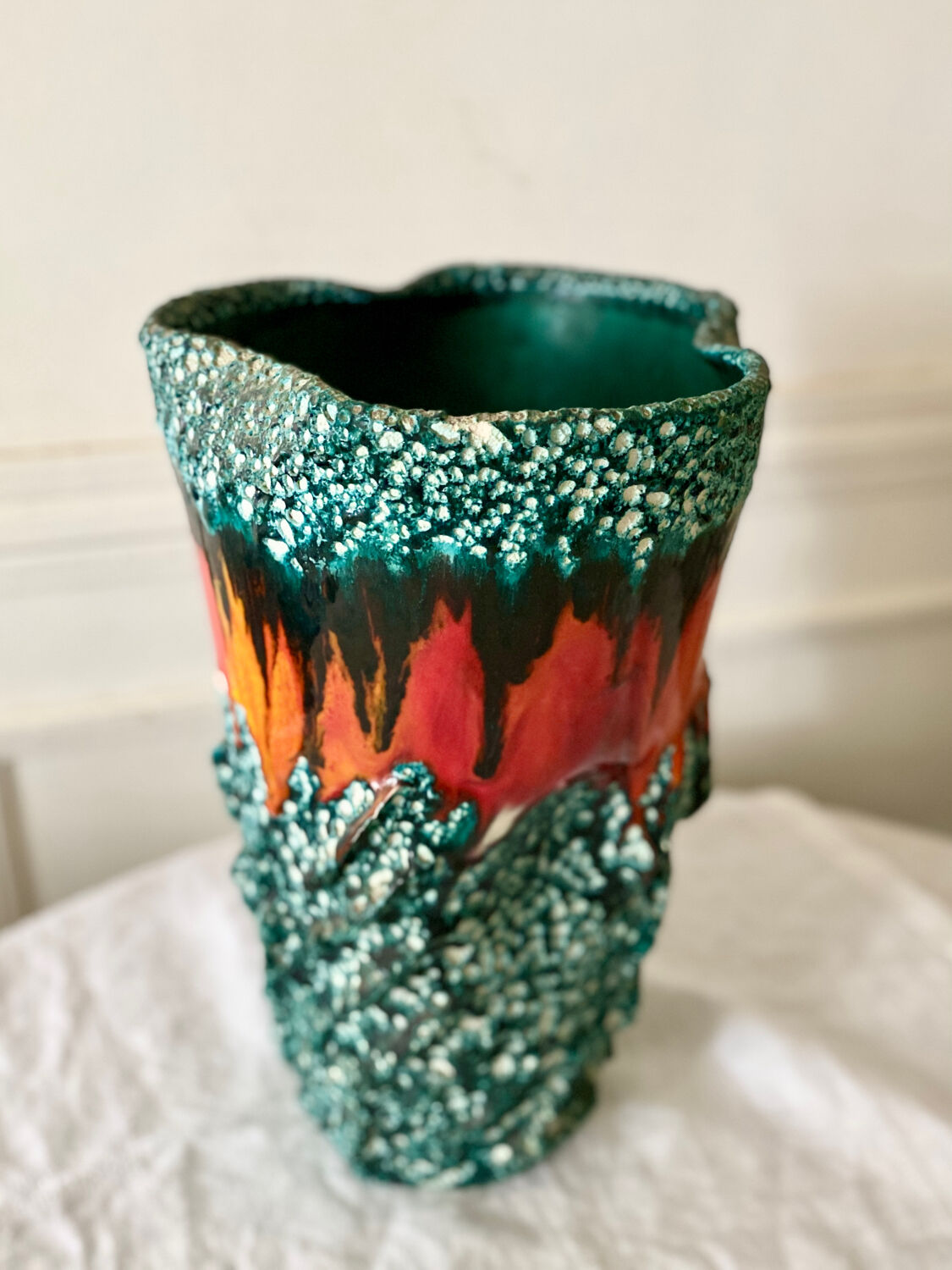Large Fat Lava Vallauris Sea Foam Vase