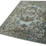 Hand-Knotted Carved Anatolian 1970s 173 cm x 267 cm Blue Carpet