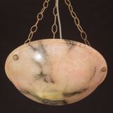 Art Decò Albaster white and pink chandelier, 1950s