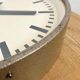 Brown industrial factory wall clock from Pragotron, 1960s