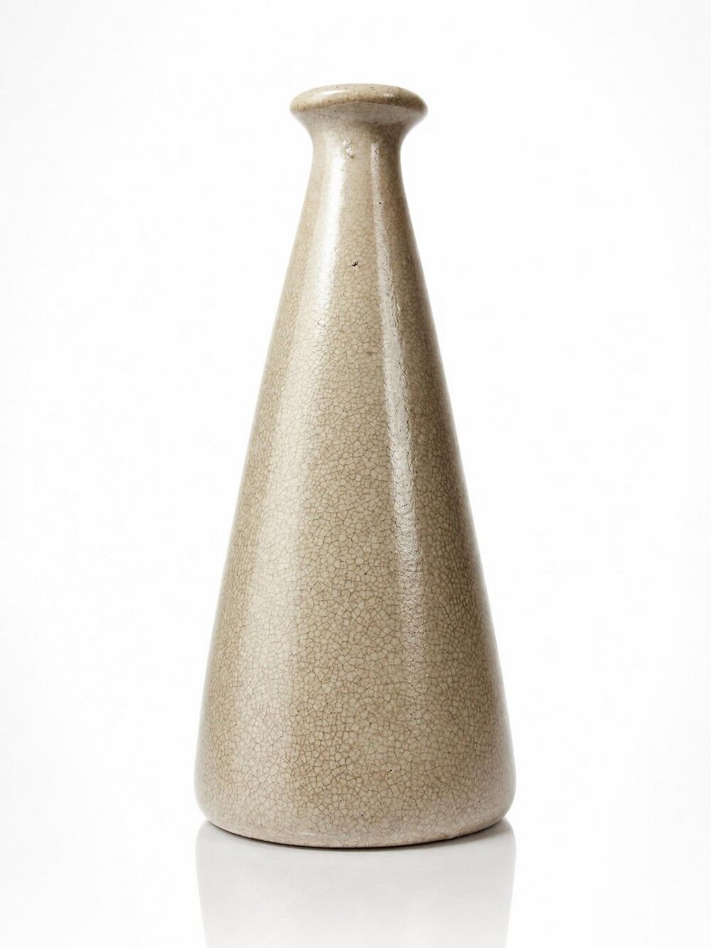 Art Deco conical vase in crackled beige earthenware, circa 1930-1950.