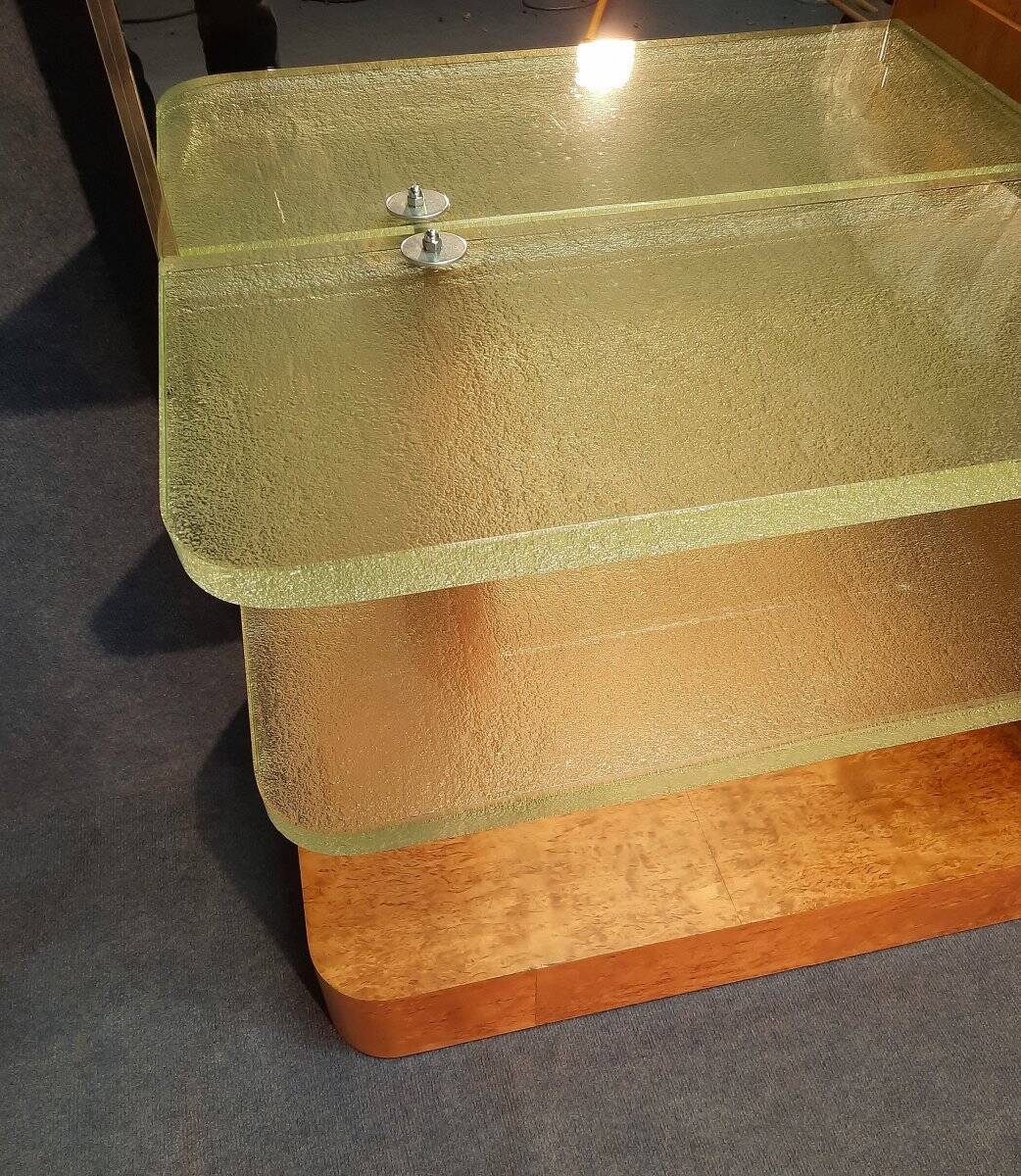 Coiffeuse Art Déco en bois clair et dalles de verre