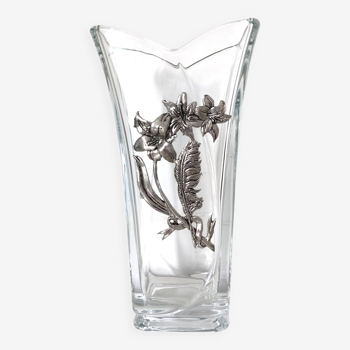 Glass vase with metal flower application