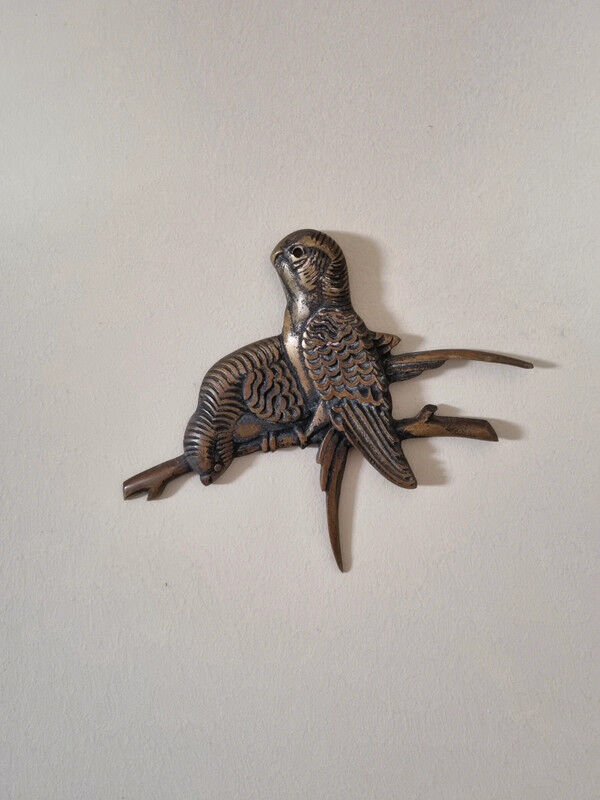 Set of two wall decorations exotic birds vintage brass
