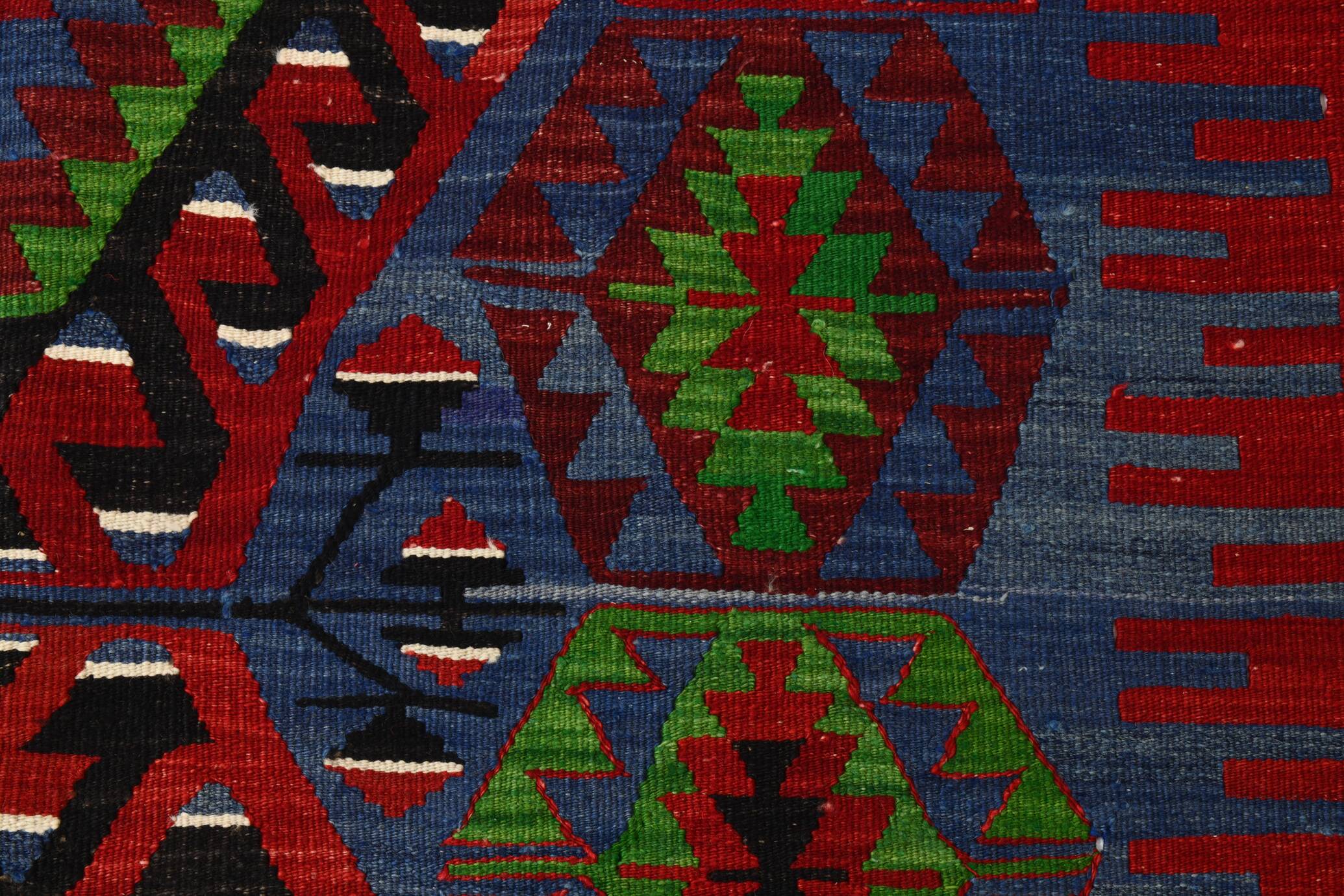 Geometric Blue & Green Vintage Kilim Rug, 154x305Cm