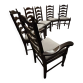 Ensemble de 6 chaises de salle à manger en chêne ancien rembourrées, comprenant 2 fauteuils.