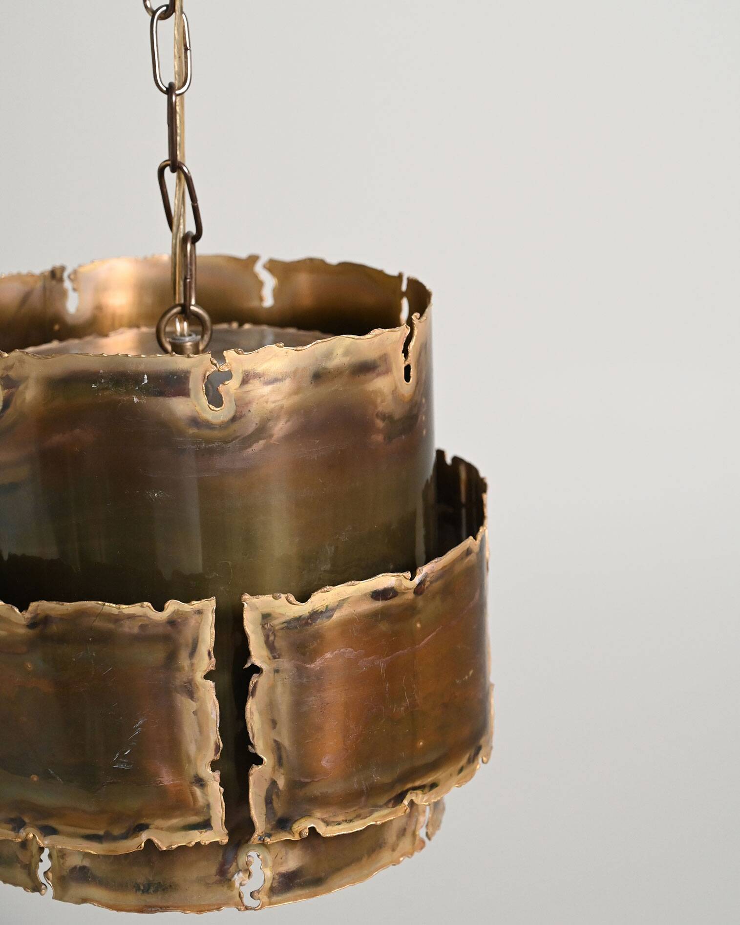 Lampe de plafond en laiton brutaliste, Danemark, années 60