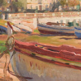 Paysage post-impressionniste avec des bateaux, Ramón Mas i Mas