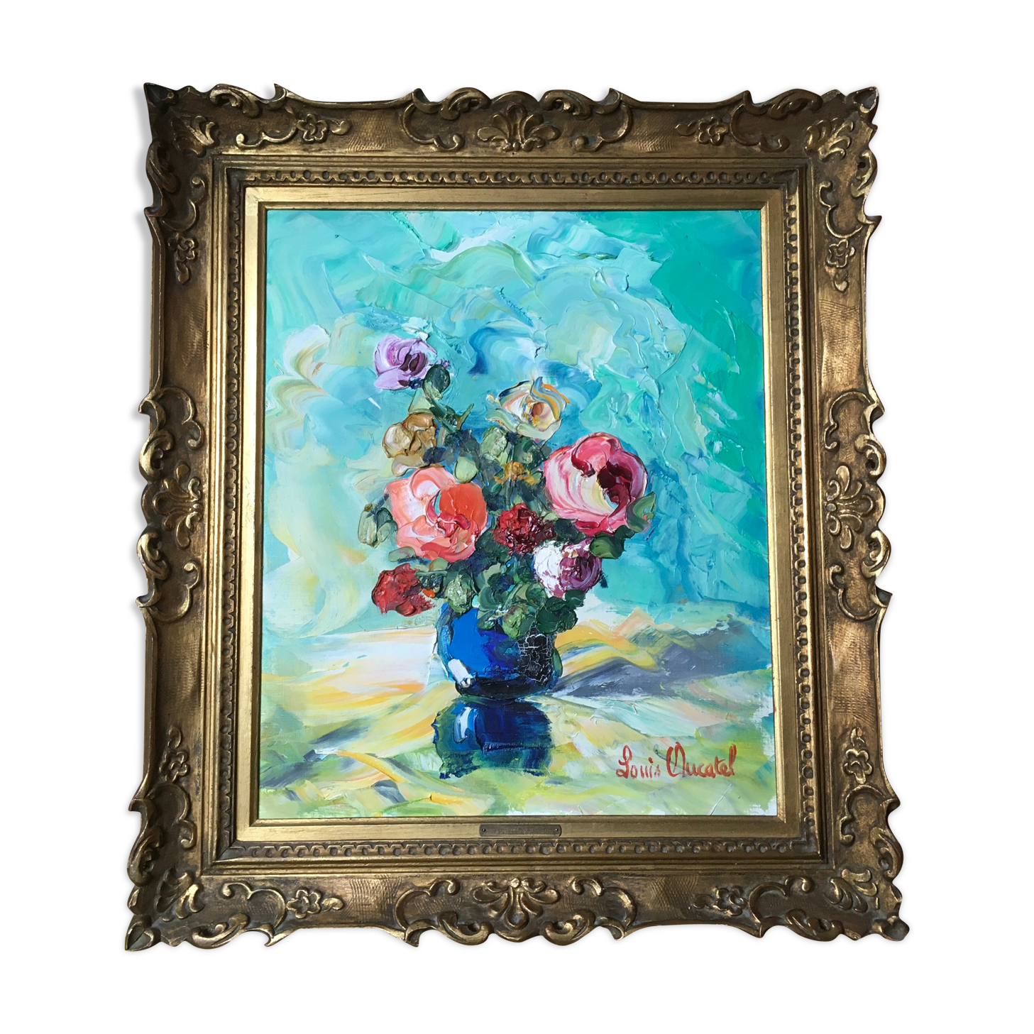 Oil painting of the still life flower bouquet Louis Ducatel