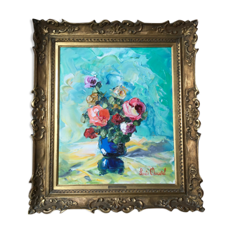 Oil painting of the still life flower bouquet Louis Ducatel