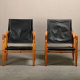 Kaare Klint Safari Chair in Black Leather and Ash for Rud Rasmussen, Denmark