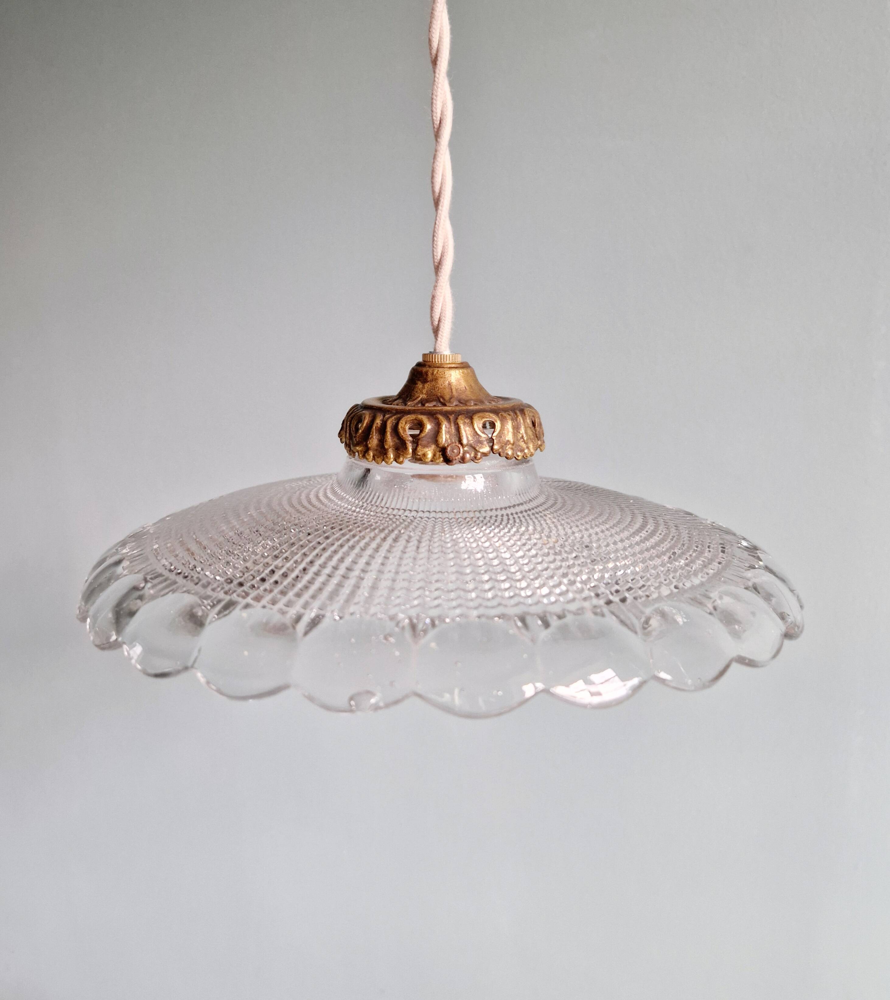 Art Deco pendant/portable lamp in clear glass, 1920s-30s