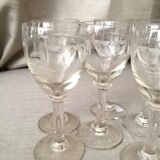 Suite of 8 engraved glass drip glasses from the 1930s 1940s