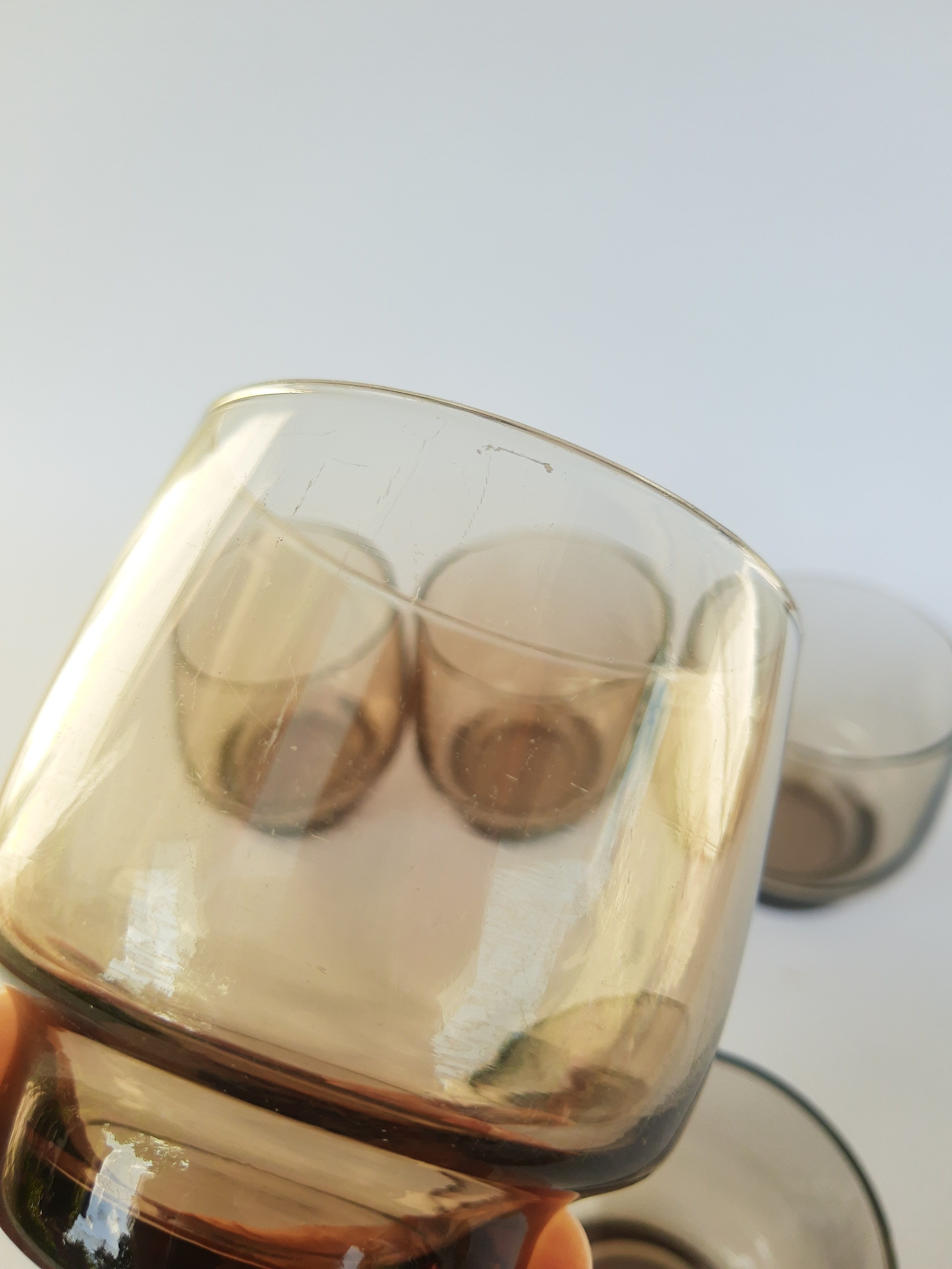 Set of 5 vintage 70s smoked glass water glass