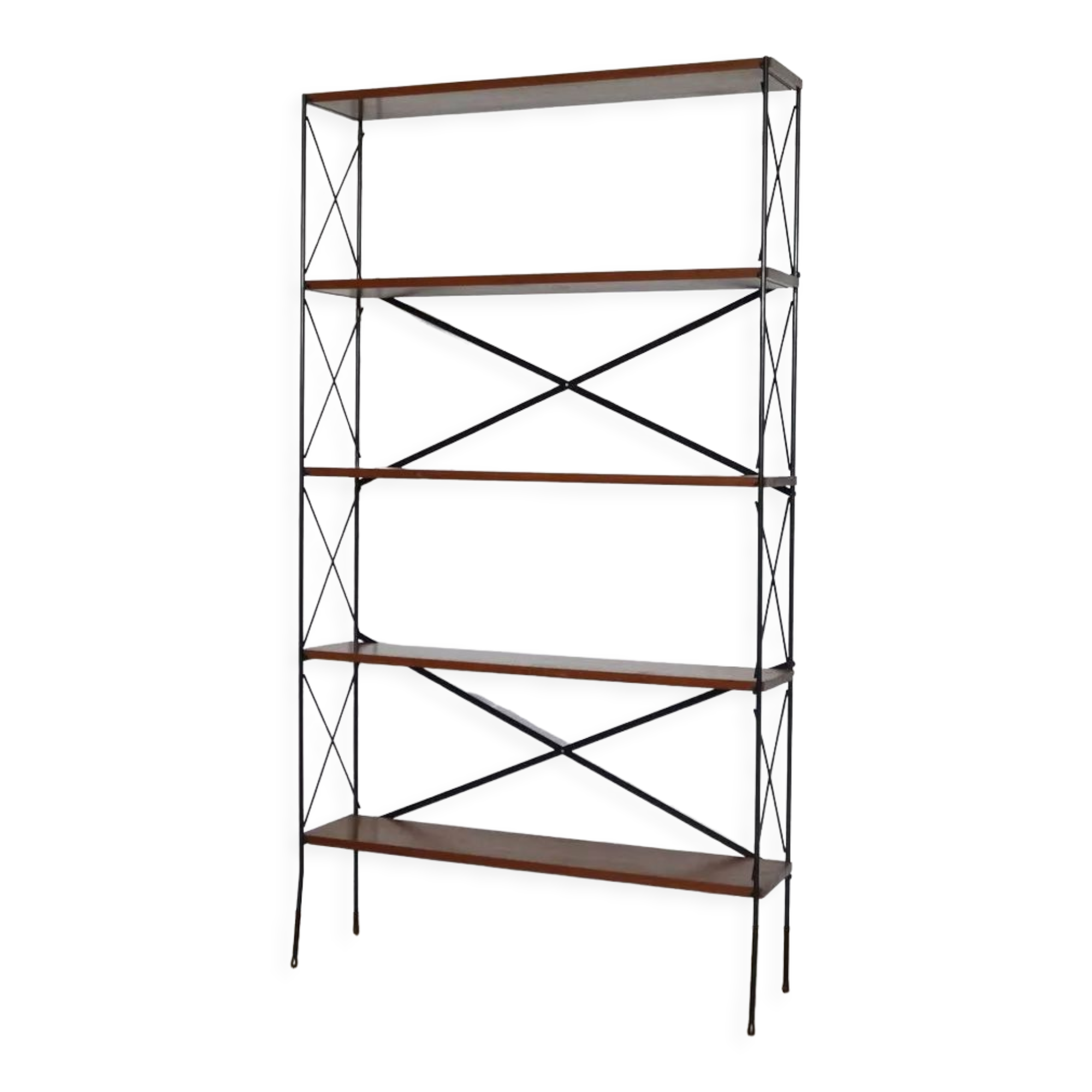 Vintage self-supporting teak and metal shelf 1960