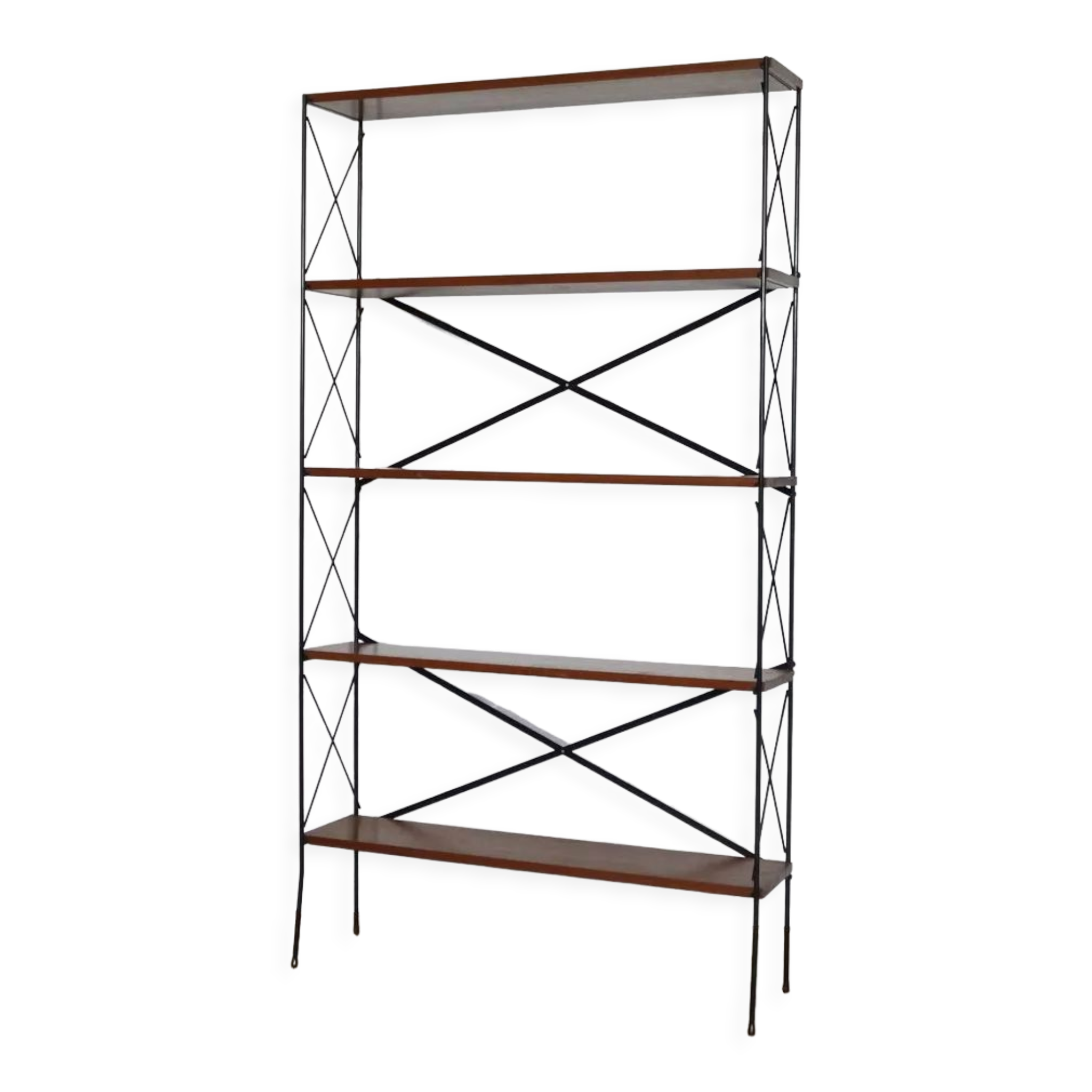 Vintage self-supporting teak and metal shelf 1960