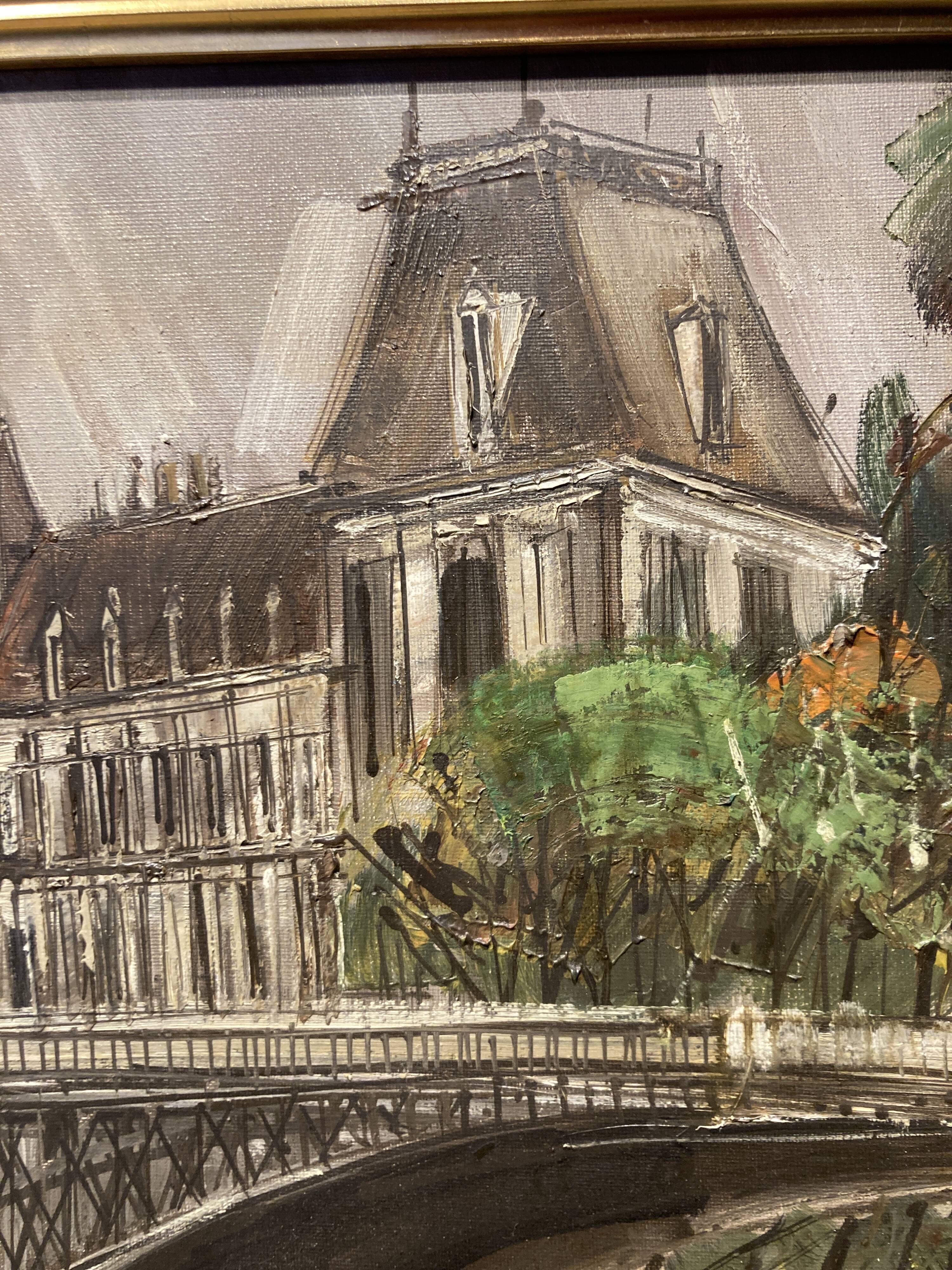 Huile sur toile représentant un pont