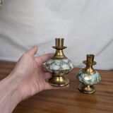 Pair of Art Deco Style Hand Painted Delft Ceramic Candlesticks