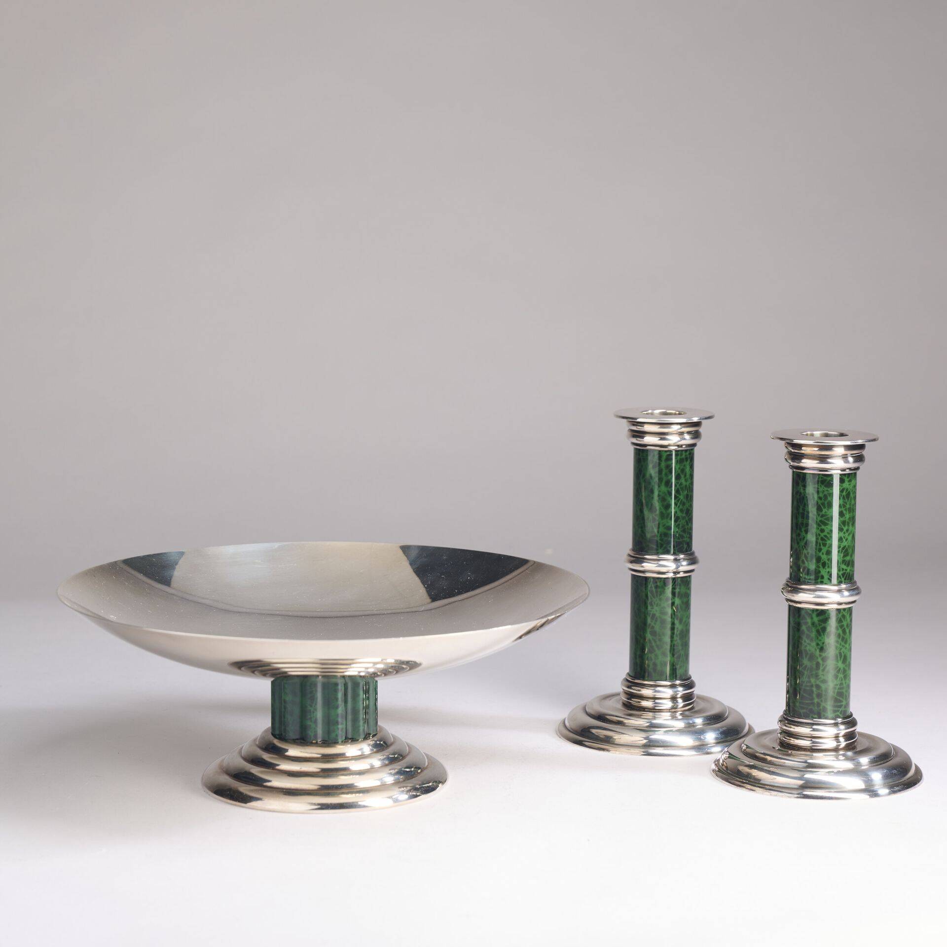 Puiforcat - pair of candlesticks and bowl