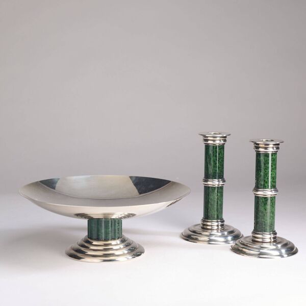 Puiforcat - paire de bougeoirs et coupe