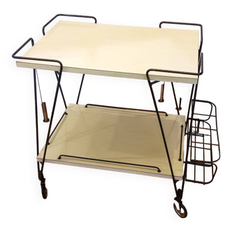 Serving trolley, sideboard, vintage bar in pale yellow formica.