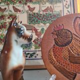 Vallauris ceramic trivia signed Roger Capron polychrome rooster pattern