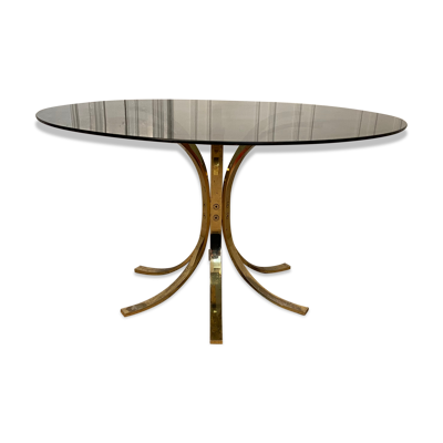 Table basse laiton et verre fumé, 1970s