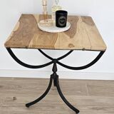 Oak and metal side table — industrial / art deco design