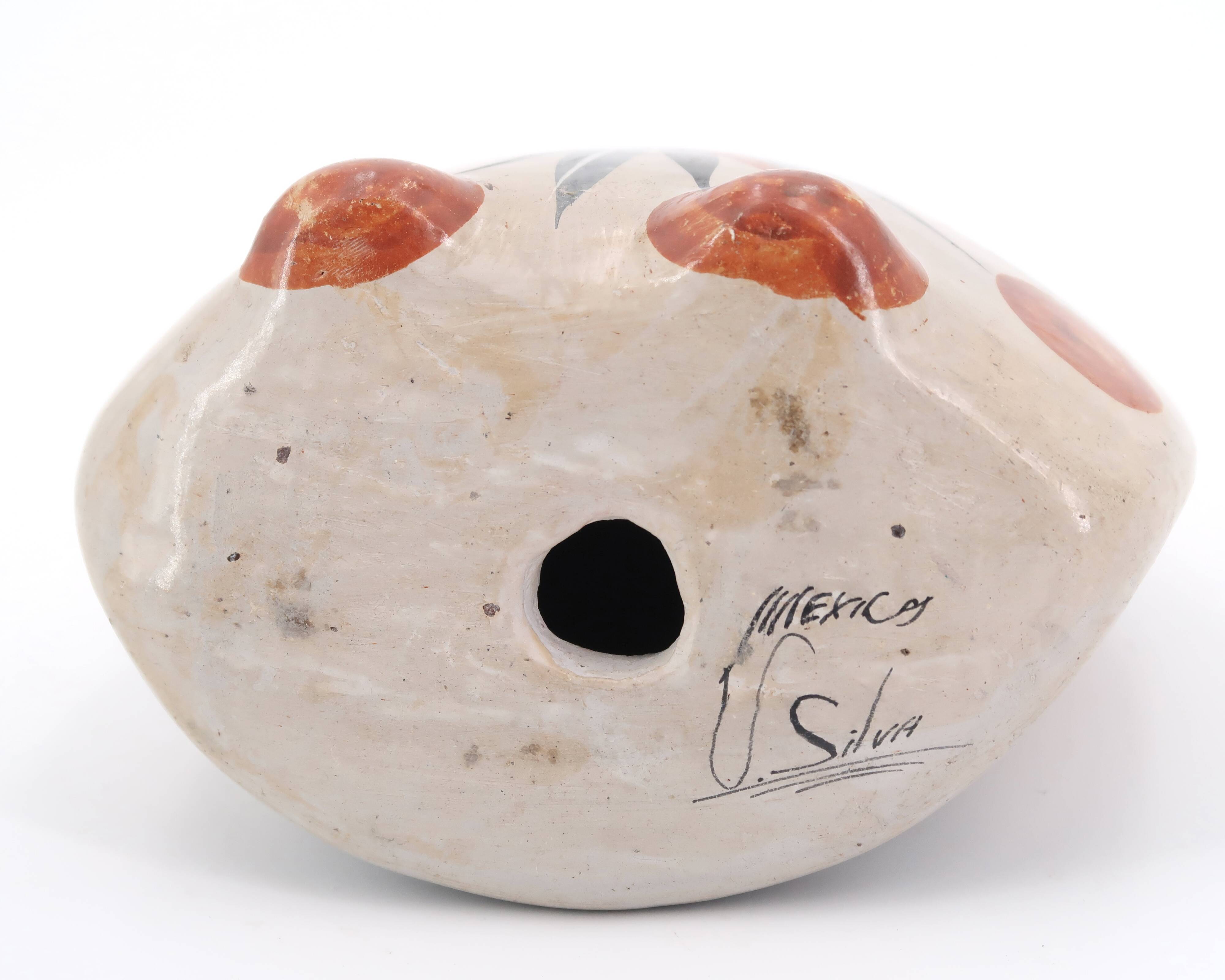 Mexican ceramic owl signed V Silva