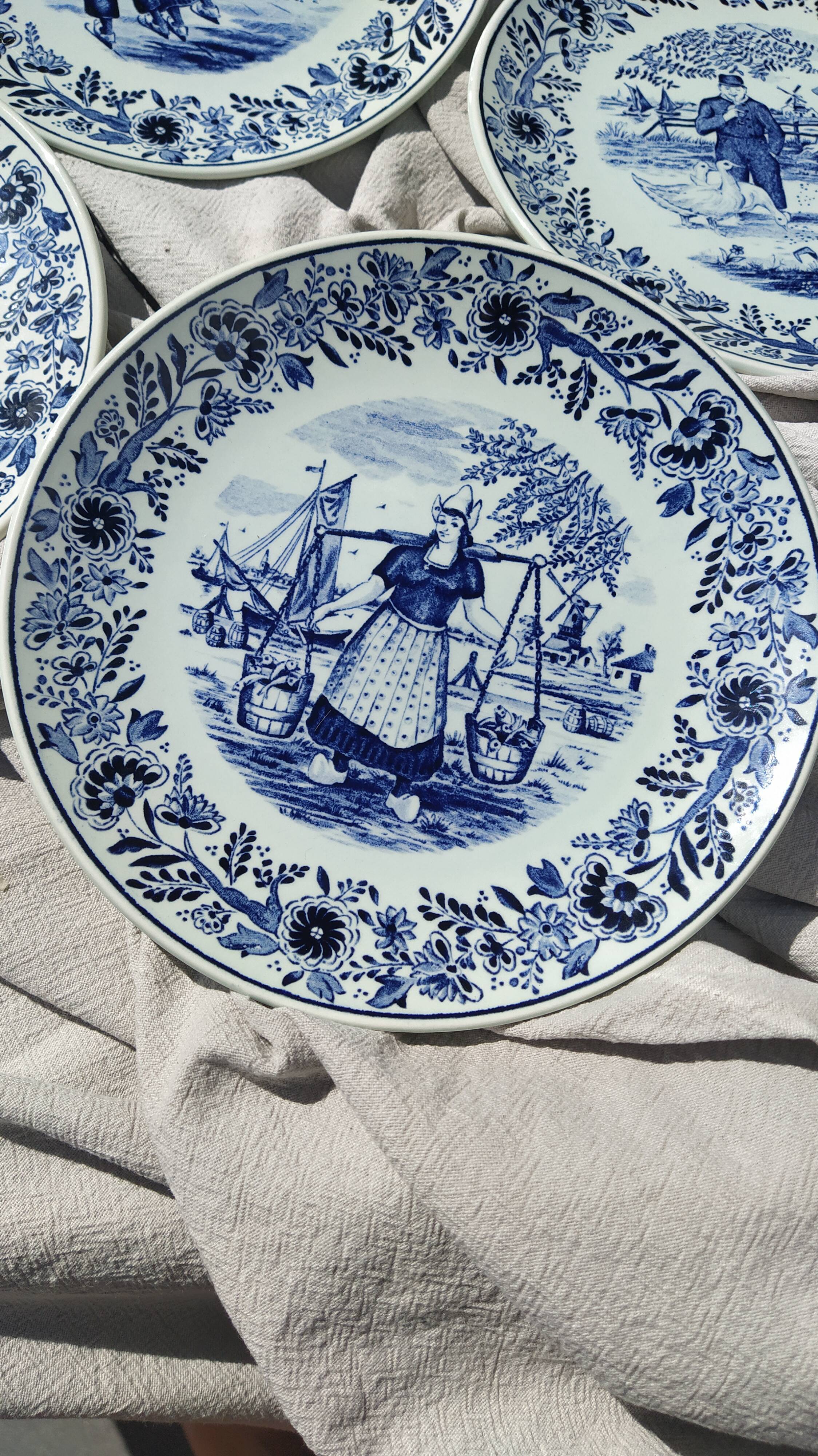 Set of 4 plates Delft Dutch rural life