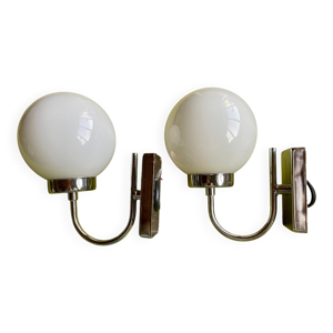 Paire d’appliques en - globe verre blanc