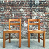 Maison Regain, duo of chairs in solid elm, vintage seating furniture.
