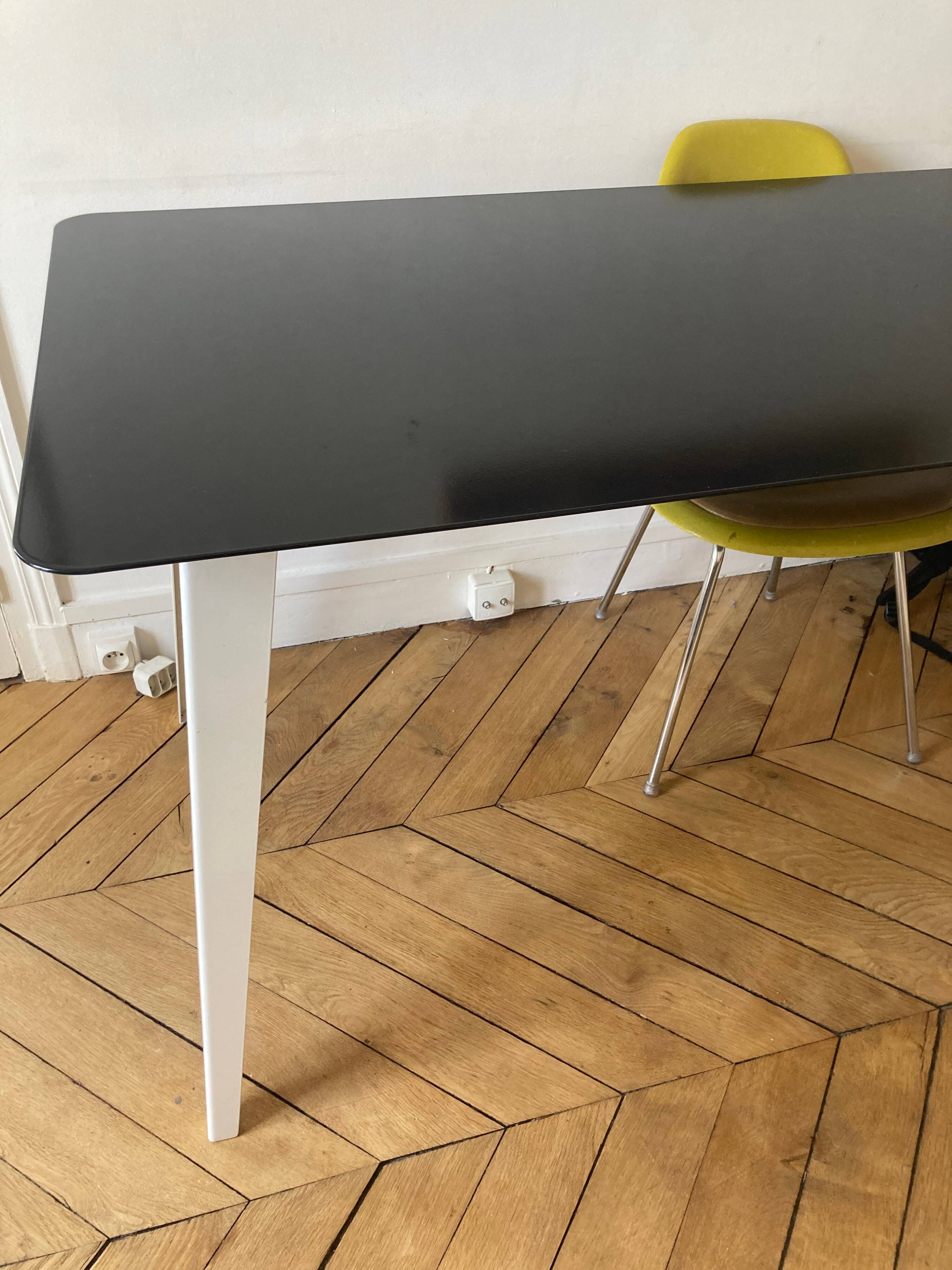 Black and white powder-coated metal dining table - Prouvé style