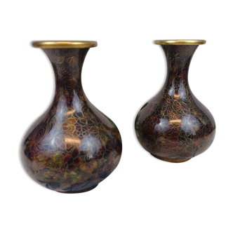 Pair of cloisonné enamel vases