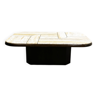 Vintage Travertine Coffee Table in the manner of Jean Royère, France, 1970s