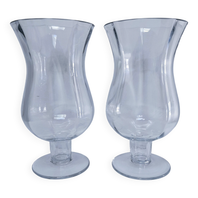 Paire haut bougeoirs verre transparent début XXème