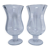 Paire haut bougeoirs verre transparent début XXème