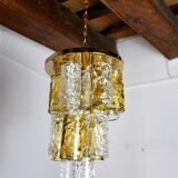 Two-tone chandelier by Zero Quattro, 3 levels, orange and transparent murano glass, Italy, 1970