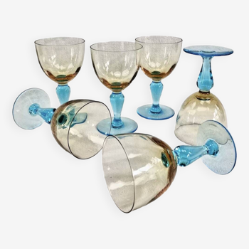 6 anciens verres à eau bicolores George Sand