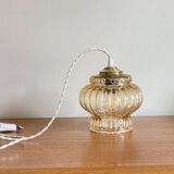 Lampe suspension baladeuse tulipe ancienne en verre doré LAMP-7405