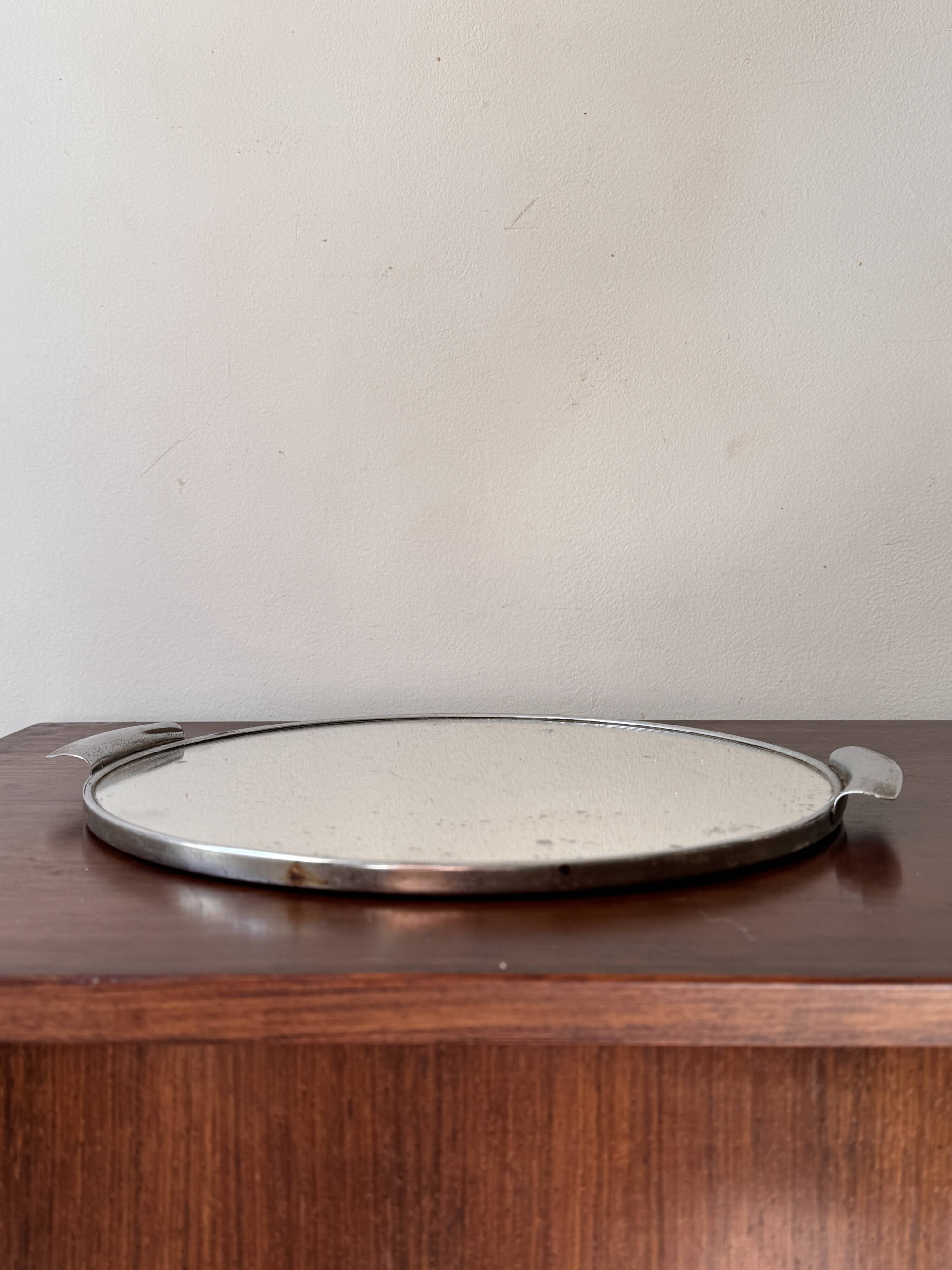 Plateau de service Art Deco en chrome et miroir, France 1930 / 40