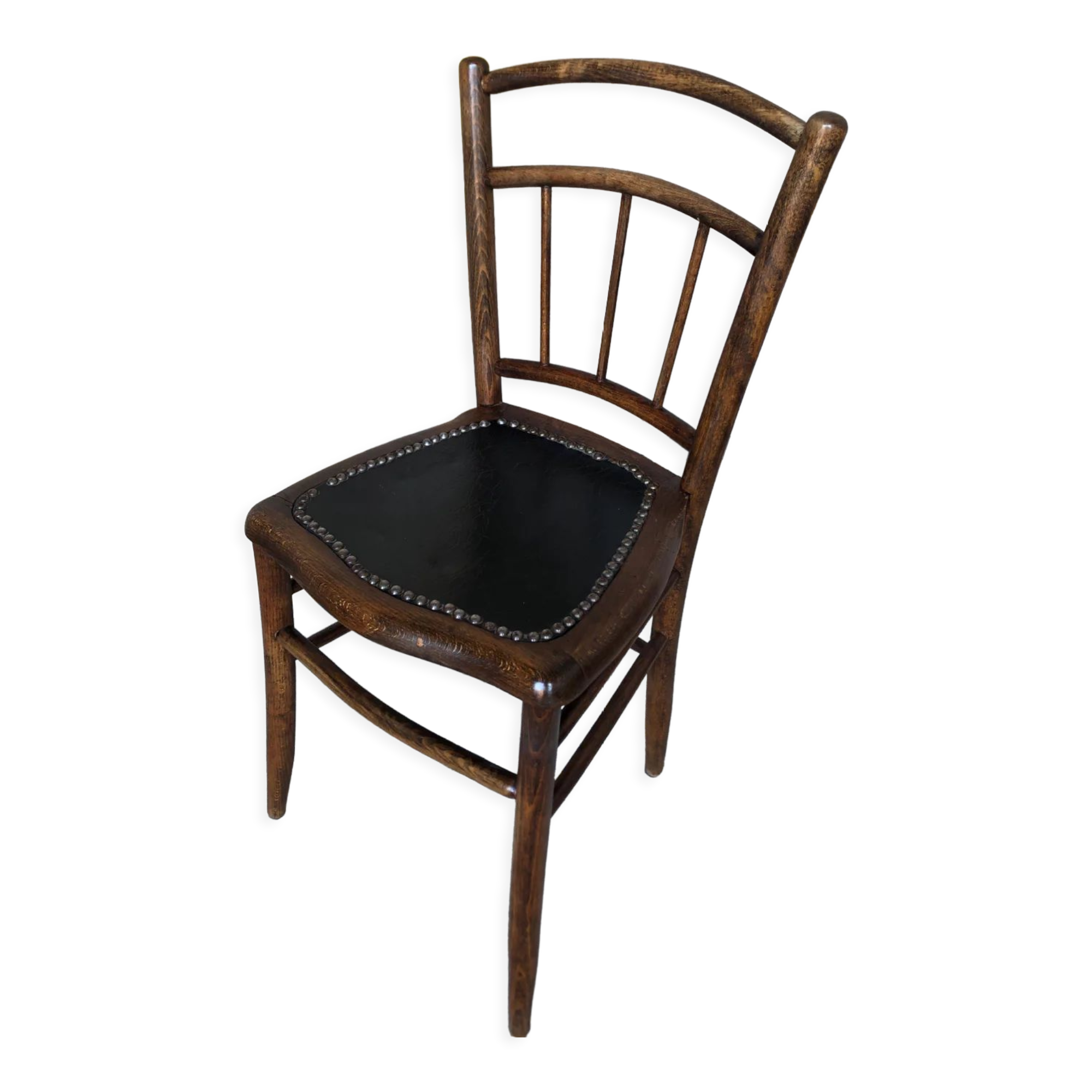 Bistrot chair turned wood & seat skai black vintage