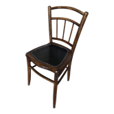 Chaise bistrot bois tourné & assise skai noir vintage