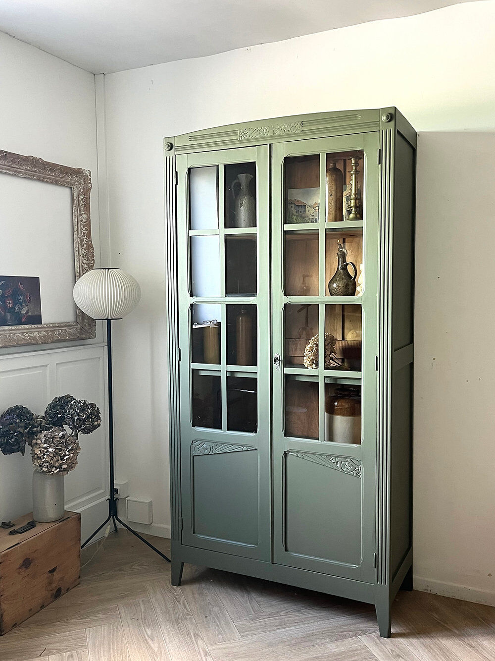 Art Deco library in earthy green